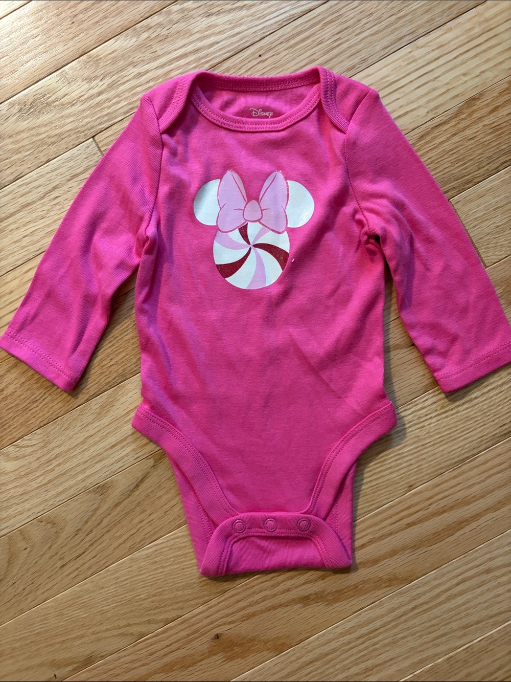 NWOT Disney Pink Minnie Peppermint Long-Sleeve Baby Bodysuit